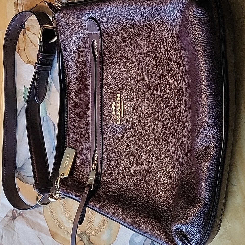 Coach Pebble Leather Crossbody Style Mae File in Oxblood color